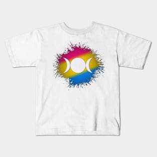 Paint Splatter Pansexual Pride Flag Triple Goddess Moon Kids T-Shirt